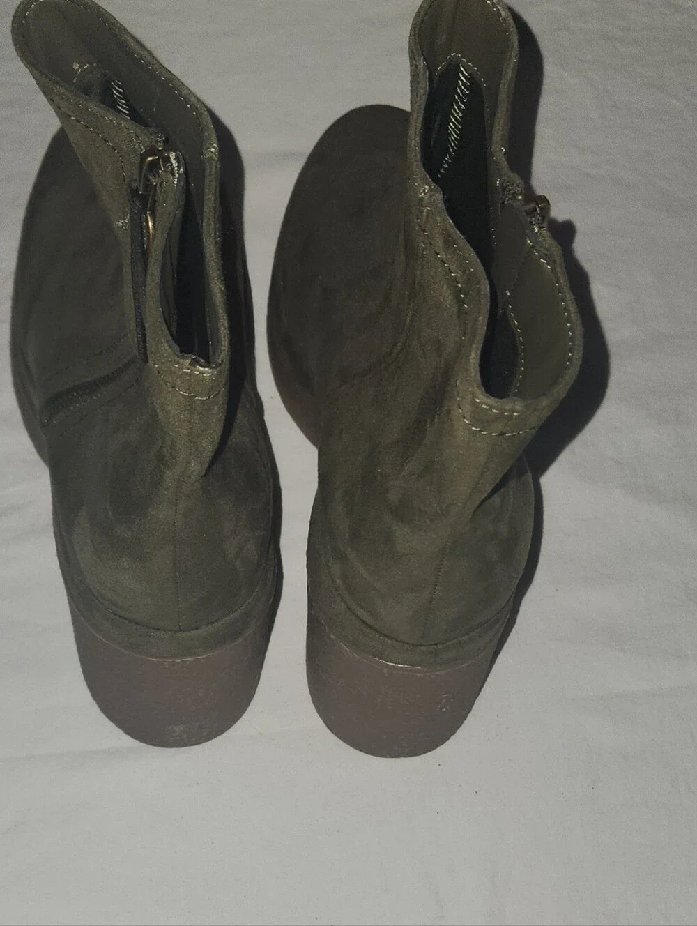 Women's Faux Suede Ankle Boots in Olive Green Block Heel Size 11